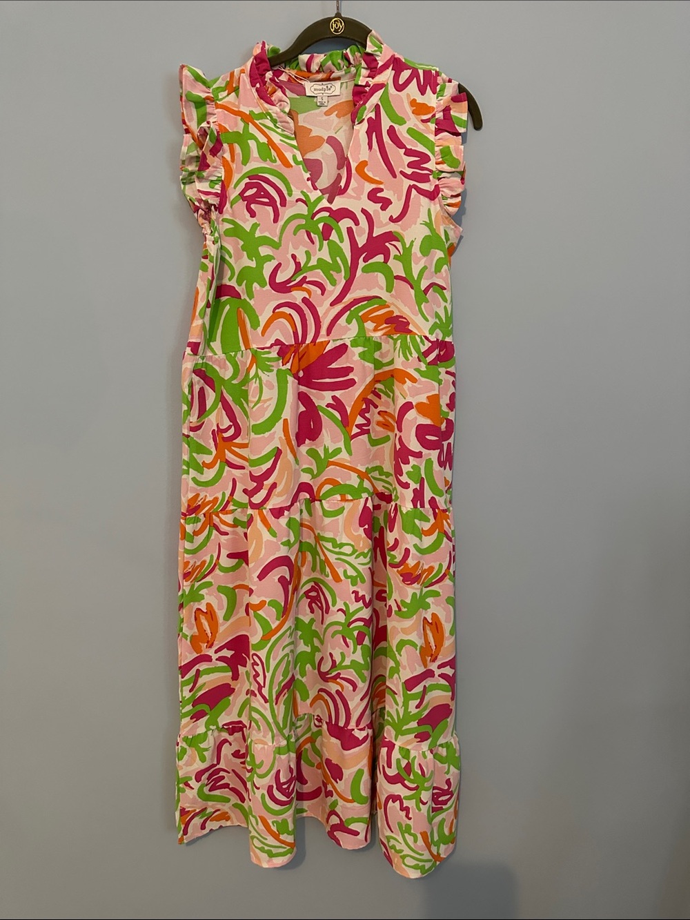 Mud Pie Pink Multi Floral Ruffle-Sleeve Maxi Dress